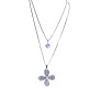 Fashion Big Flower with Rhinestone in Clover Silver Long Chain Stylish Pendant Necklace Multilayer Double Line with Solitaire Jewelry Party or Daily Casual Wear for Women and Girls White Silver