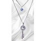 Fashion Big Key Crystal With Rhinestone Silver Long Chain Stylish Pendant Necklace Multilayer Double Line with Solitaire Jewelry Party or Daily Casual Wear for Women and Girls White Silver