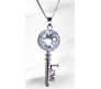 Fashion Big Key Crystal With Rhinestone Silver Long Chain Stylish Pendant Necklace Multilayer Double Line with Solitaire Jewelry Party or Daily Casual Wear for Women and Girls White Silver