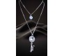 Fashion Big Key Crystal With Rhinestone Silver Long Chain Stylish Pendant Necklace Multilayer Double Line with Solitaire Jewelry Party or Daily Casual Wear for Women and Girls White Silver