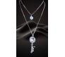 Fashion Big Key Crystal With Rhinestone Silver Long Chain Stylish Pendant Necklace Multilayer Double Line with Solitaire Jewelry Party or Daily Casual Wear for Women and Girls White Silver