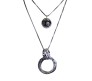 Fashion Big Football and Multiple Rings Crystal Silver Long Chain Stylish Pendant Necklace Multilayer Double Line Jewelry Party or Daily Casual Wear for Women and Girls White Silver