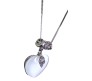 Fashion White Heart Crystal Silver Long Chain Stylish Pendant Necklace Multilayer Double Line with Solitaire Jewelry Party or Daily Casual Wear for Women and Girls White Silver