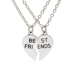 Heart Locket Couple Best Friends 2 PCS Combo for BFF Bestfriend Pendant Necklace with 2 Chain for Girls Bestie Birthday Gift Silver