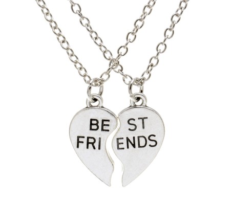 Heart Locket Couple Best Friends 2 PCS Combo for BFF Bestfriend Pendant Necklace with 2 Chain for Girls Bestie Birthday Gift Silver