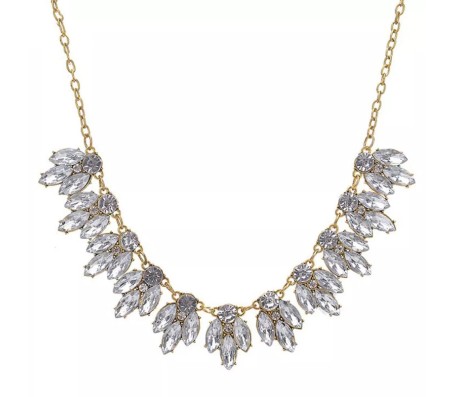 Vintage Gold Plated Big White Crystal Flower Designer Choker Necklace Bib Golden For Women