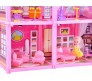Big Size Large 156 Pcs Mansion Pink Doll House 2.2 Foot x 2.1 Foot x 6 Inch with Dolls and All Doll House Furniture and Accessory for Girls 