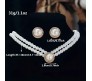 Double Strand Faux Pearl Necklace 17 Inches Motimala With Matching Studs Earrings & Ring Pearl Combo Set a Stylish Fancy Moti Choker Jewellery Set for Women & Girls