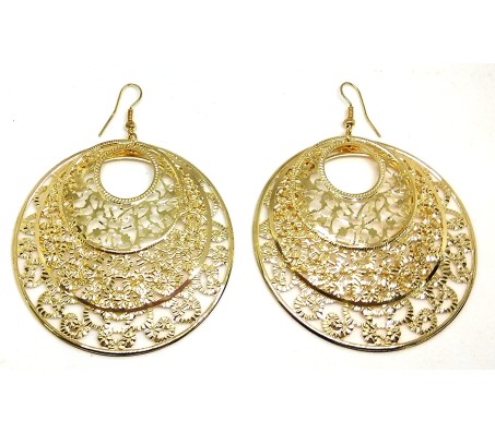 Big Round Gold Plated Multi Layer Hoop With Design Party Wedding Earrings