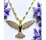 Bird Phoenix Open Wings Freedom Rhinestone Crystal Studded Pendant Gold Plated Necklace With Chain Fashion Jewellery Stylish For Women And Girls