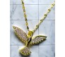 Bird Phoenix Open Wings Freedom Rhinestone Crystal Studded Pendant Gold Plated Necklace With Chain Fashion Jewellery Stylish For Women And Girls