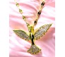 Bird Phoenix Open Wings Freedom Rhinestone Crystal Studded Pendant Gold Plated Necklace With Chain Fashion Jewellery Stylish For Women And Girls