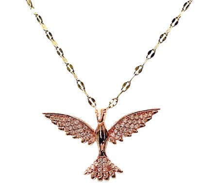 Bird Phoenix Open Wings Freedom Rhinestone Crystal Studded Pendant Rose Gold Plated Necklace With Chain Fashion Jewellery Stylish For Women And Girls