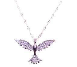 Bird Phoenix Open Wings Freedom Rhinestone Crystal Studded Pendant Silver Plated Necklace With Chain Fashion Jewellery Stylish For Women And Girls