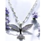 Bird Phoenix Open Wings Freedom Rhinestone Crystal Studded Pendant Silver Plated Necklace With Chain Fashion Jewellery Stylish For Women And Girls