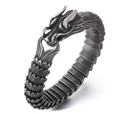 Dragon Scale GOT 12" mm Copper Bracelet with Hook Buckle Totem Black Vintage Heavy Weight Retro Style Mens Bracelet 22cm