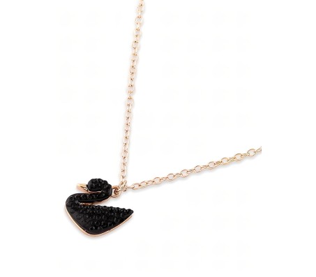 Elegant Black Swan Pendant with Rhinestone Rose Gold Plated Necklace - Graceful Swan Chain for Women and Girls