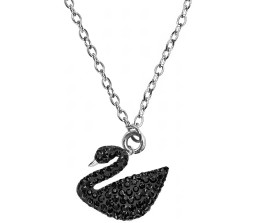 Elegant Black Swan Pendant with Rhinestone Silver Plated Necklace - Graceful Swan Chain for Women and Girls