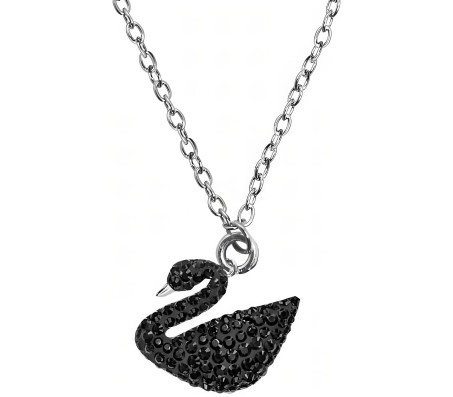Elegant Black Swan Pendant with Rhinestone Silver Plated Necklace - Graceful Swan Chain for Women and Girls