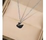 Elegant Black Swan Pendant with Rhinestone Silver Plated Necklace - Graceful Swan Chain for Women and Girls