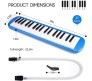 32 Key Blow Piano (Pianica) Portable with Extra Hard Protective Cover, Soprano Short and Long Mouthpieces for Beginners Kids Gift Blue