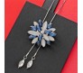 Fashion Crystal Silver Long Chain Stylish Pendant Necklace in Fancy Sunflower / Flower Design Jewelry Party or Daily Casual Wear for Women and Girls Blue Silver