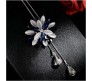 Fashion Crystal Silver Long Chain Stylish Pendant Necklace in Fancy Sunflower / Flower Design Jewelry Party or Daily Casual Wear for Women and Girls Blue Silver