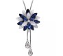 Fashion Crystal Silver Long Chain Stylish Pendant Necklace in Fancy Sunflower / Flower Design Jewelry Party or Daily Casual Wear for Women and Girls Blue Silver