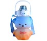 Plastic Teddy Bear Water Bottle for Kids, Push Button Water Bottle with Straw, Sipper Bottle for Kids with Adjustable Strap and Stickers 1000ml, Blue Orange, 3+Years (Pack of 1)