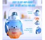 Plastic Teddy Bear Water Bottle for Kids, Push Button Water Bottle with Straw, Sipper Bottle for Kids with Adjustable Strap and Stickers 1000ml, Blue Orange, 3+Years (Pack of 1)