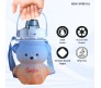 Plastic Teddy Bear Water Bottle for Kids, Push Button Water Bottle with Straw, Sipper Bottle for Kids with Adjustable Strap and Stickers 1000ml, Blue Orange, 3+Years (Pack of 1)