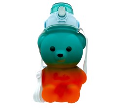 Plastic Teddy Bear Water Bottle for Kids, Push Button Water Bottle with Straw, Sipper Bottle for Kids with Adjustable Strap and Stickers 2000ml, Blue Orange, 3+Years (Pack of 1)