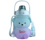 Plastic Teddy Bear Water Bottle for Kids, Push Button Water Bottle with Straw, Sipper Bottle for Kids with Adjustable Strap and Stickers 1400ml, Blue Purple, 3+Years (Pack of 1)