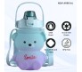 Plastic Teddy Bear Water Bottle for Kids, Push Button Water Bottle with Straw, Sipper Bottle for Kids with Adjustable Strap and Stickers 1400ml, Blue Purple, 3+Years (Pack of 1)