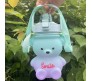 Plastic Teddy Bear Water Bottle for Kids, Push Button Water Bottle with Straw, Sipper Bottle for Kids with Adjustable Strap and Stickers 1400ml, Blue Purple, 3+Years (Pack of 1)