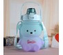 Plastic Teddy Bear Water Bottle for Kids, Push Button Water Bottle with Straw, Sipper Bottle for Kids with Adjustable Strap and Stickers 1400ml, Blue Purple, 3+Years (Pack of 1)