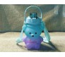 Plastic Teddy Bear Water Bottle for Kids, Push Button Water Bottle with Straw, Sipper Bottle for Kids with Adjustable Strap and Stickers 1400ml, Blue Purple, 3+Years (Pack of 1)