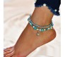 Boho Multilayer Beaded Anklets Antique Silver Tone Multi Layer Beach Jewelry with Turquoise Turtle Handmade Beads Fashion Ankle Charm Sea Shell Foot Chain Bohemian for Women & Girls