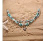 Boho Multilayer Beaded Anklets Antique Silver Tone Multi Layer Beach Jewelry with Turquoise Turtle Handmade Beads Fashion Ankle Charm Sea Shell Foot Chain Bohemian for Women & Girls