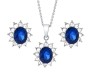 Elegant Blue Crystal Pendant Set for Women Princess Length Delicate Silver Chain Cubic Zircon Stud Earring Necklace Set for Girls Fashion Jewelry