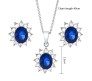 Elegant Blue Crystal Pendant Set for Women Princess Length Delicate Silver Chain Cubic Zircon Stud Earring Necklace Set for Girls Fashion Jewelry