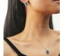 Elegant Blue Crystal Pendant Set for Women Princess Length Delicate Silver Chain Cubic Zircon Stud Earring Necklace Set for Girls Fashion Jewelry