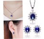 Elegant Blue Crystal Pendant Set for Women Princess Length Delicate Silver Chain Cubic Zircon Stud Earring Necklace Set for Girls Fashion Jewelry
