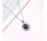 Elegant Blue Crystal Pendant Set for Women Princess Length Delicate Silver Chain Cubic Zircon Stud Earring Necklace Set for Girls Fashion Jewelry