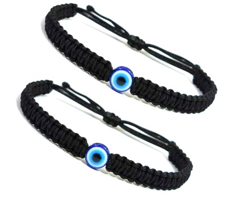 Set of 2 Black Thread Evil Eye Bracelet Adjustable Nazar Battu Devil Protection Original For Boys and Men