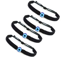 Set of 4 Black Thread Evil Eye Bracelet Adjustable Nazar Battu Devil Protection Original For Boys and Men