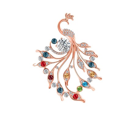 Gold Rhinestone Crystal Peacock Design Brooch Pin Badge Fashion Brooches Clothing Saree Scarf Dress Rhinestone Clip Designer Bags Decoration Jewelry Gift for Women Girls