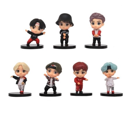 Set of 7 Kpop BTS Tiny Tans Action Figure Set Or Cake Topper Decoration Merchandise Showpiece for BTS Army to Keep in Office Desk Table Gift Kpop Lovers Toys D3 Multicolor