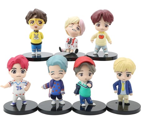 Set of 7 Kpop BTS Tiny Tans Action Figure Set Or Cake Topper Decoration Merchandise Showpiece for BTS Army to Keep in Office Desk Table Gift Kpop Lovers Toys D1 Multicolor