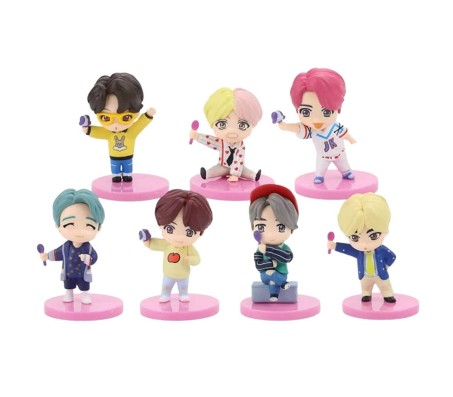 Set of 7 Kpop BTS Tiny Tans Action Figure Cake Topper Decoration BTS Army Pink